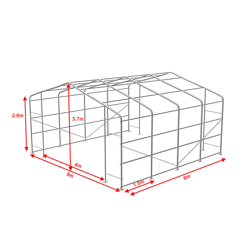 6x6 2,6 m oldalmagasságú teljesen horganyzott acélvázas ideiglenes raktár sátorcsarnok