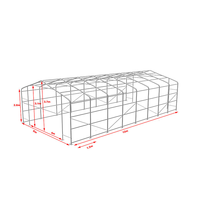 6x12 2,6 m oldalmagasságú, magas hőmérsékletnek ellenálló ipari raktári sátrak