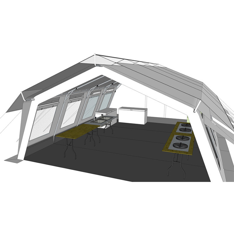 UNICEF standard 42 m²-es többcélú sátor beépített/eltávolítható árnyékolóval