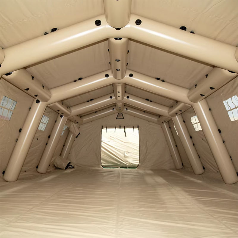 5,6 x 9,95 méteres többcélú, közepesen gyors beépítésű menedék, alacsony nyomású felfújható sátor